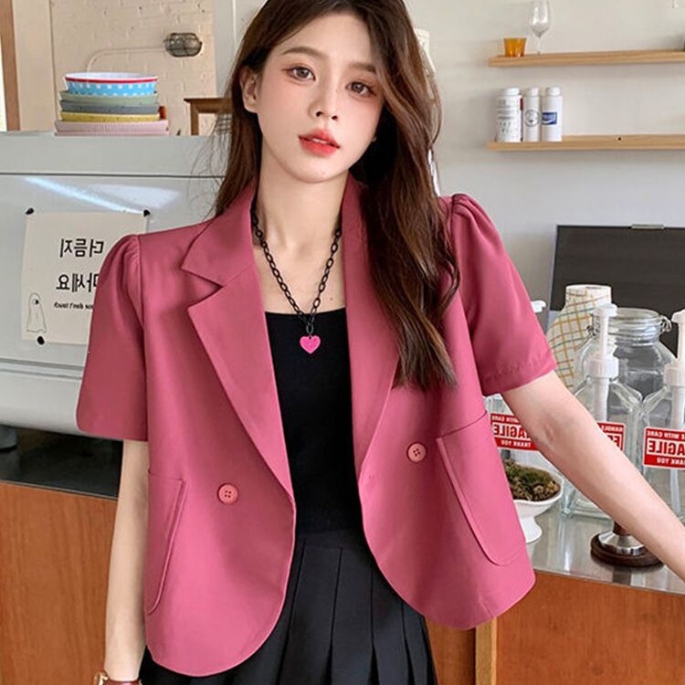 Summer Blazer Shirt Short Jacket for Women 2026 New Casual Fashion Thin Suit Short-Sleeve Top Versatile