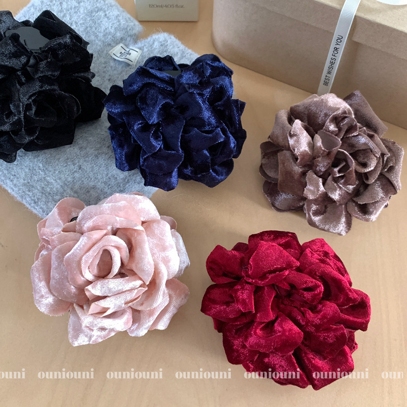 Autumn and Winter Velvet Flower Clip, Second-Hand High-Quality Rose Flower Large Clip, Heightening Ponytail Banana Clip Hair Accessories