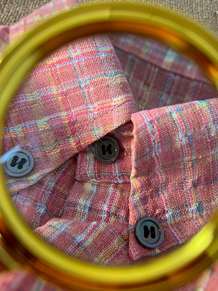 Checked Bubble Gauze Long Sleeve Shirt For Men Retro Style_voghion.com