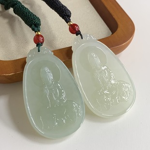 Yuhai Jewelry Sitting Lotus Guanyin Pendant Men's and Women's High-end Sense Carved Jade Pendant Necklace Woolen Chain Hanging Jewelry