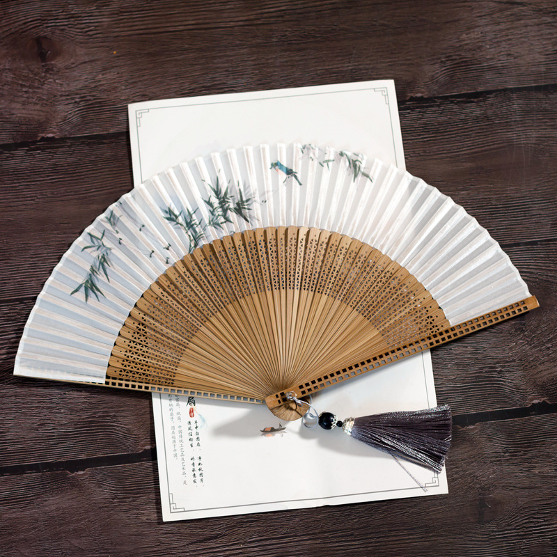 夏天古风女式折扇中国风日式折叠复古装古典随身汉服配饰小扇子竹