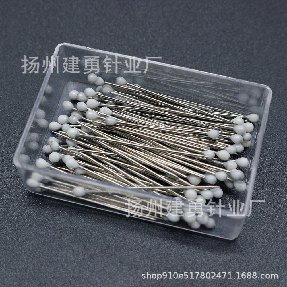 塑料盒装50枚仿玻璃头定位针服装花束丝巾固定针胶头针针线