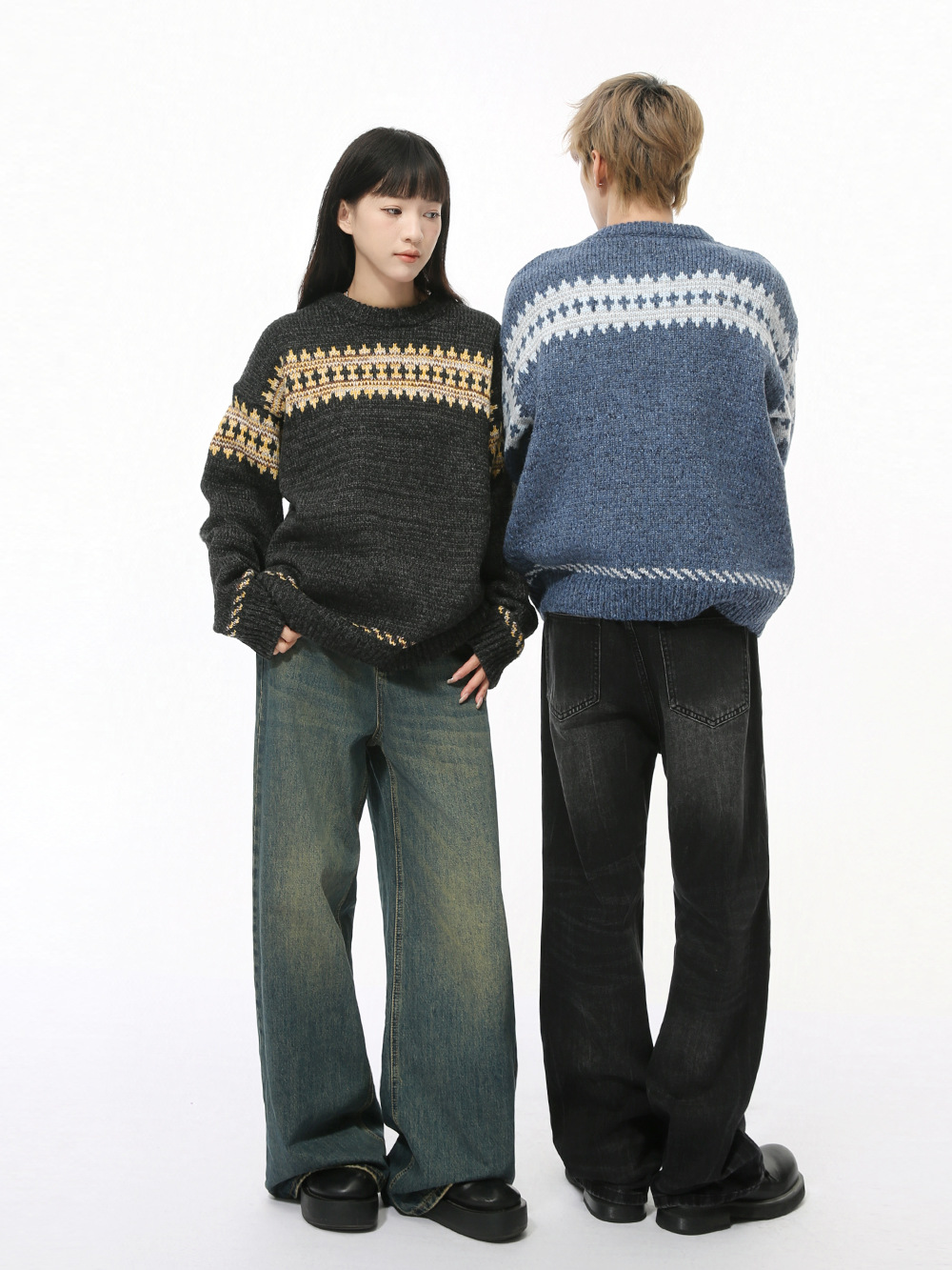 MTLCLOTHES Hombres| Nuevos productos de otoño coreano color contraste diseño de cuello redondo retro suéter de fondo suelto