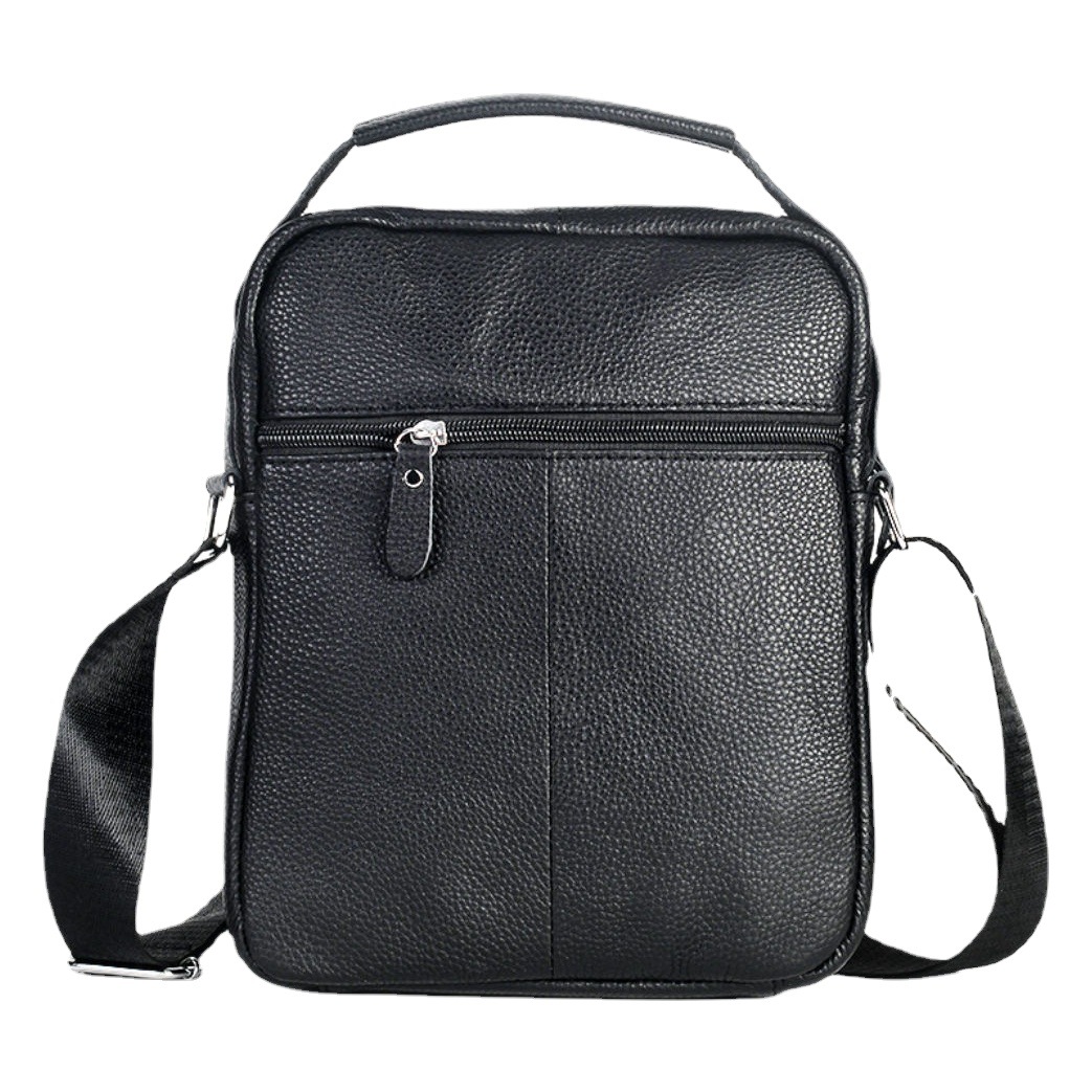 Black Waterproof First-Layer Cowhide Men's Handbag, Fashionable Business Commuter Bag, Large Capacity Genuine Leather Casual Shoulder Bag