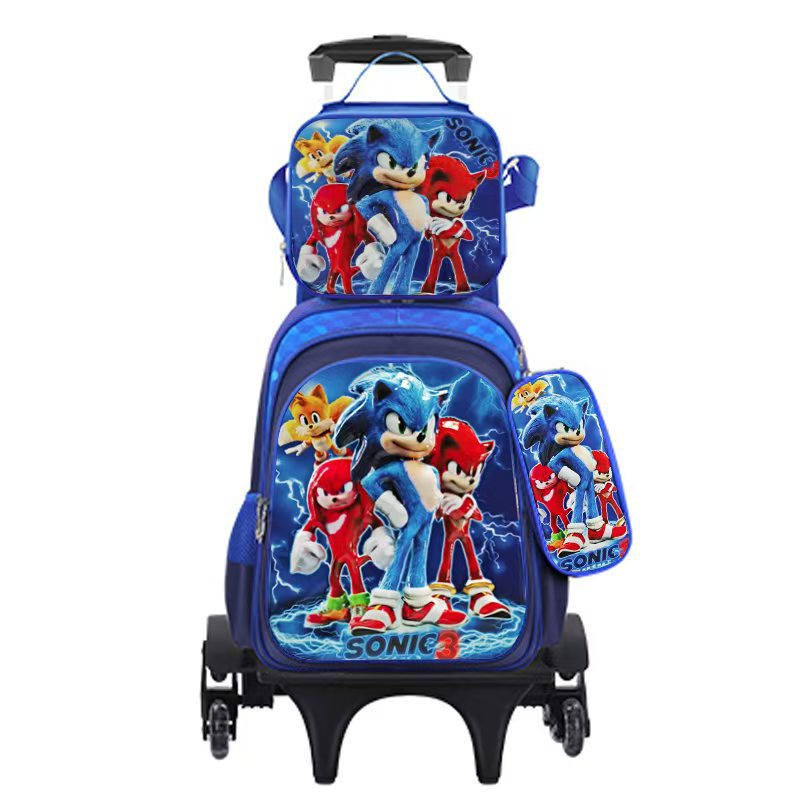 Los nuevos estudiantes de primaria transfronterizos pueden instalar una mochila escolar de dos ruedas y seis ruedas con barra de tracción, mochila de dibujos animados lindo para niños de tres piezas