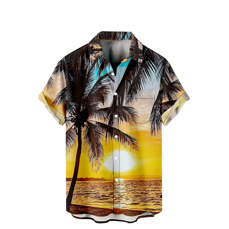 20206 Tropical Coconut Tree Print Shirt Holiday Casual Hawaiian Short Sleeve Men's Loose Beach Shirt 20206 Tropical Coconut Tree Print Shirt Holiday Casual Hawaiian Short Sleeve Men's Loose Beach Shirt
