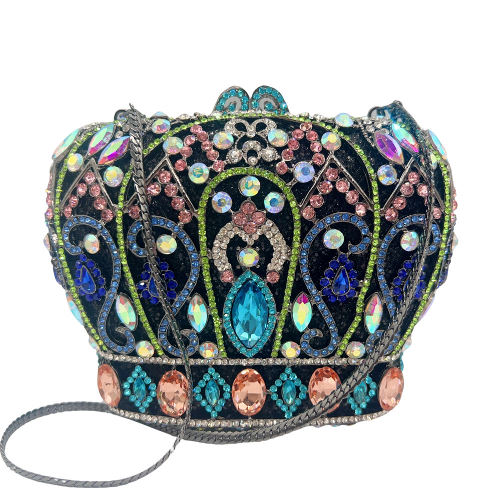Bolsa de noche de cristal de corona transfronteriza hueco bolsa de cena de diamante de mano bolsa de mujer color negro