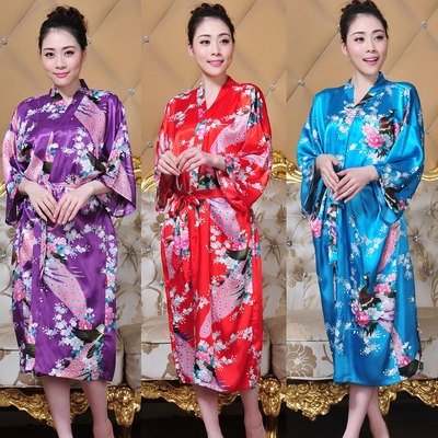 Women yukata Kimono Clothing girls kimono dressespeacock robe bathrobe printed long summer sexy lace-up loose Japanese kimono