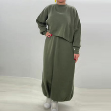 2025年秋新款欧美亚马逊跨境外贸女装宽松休闲简约针织纯色两件套