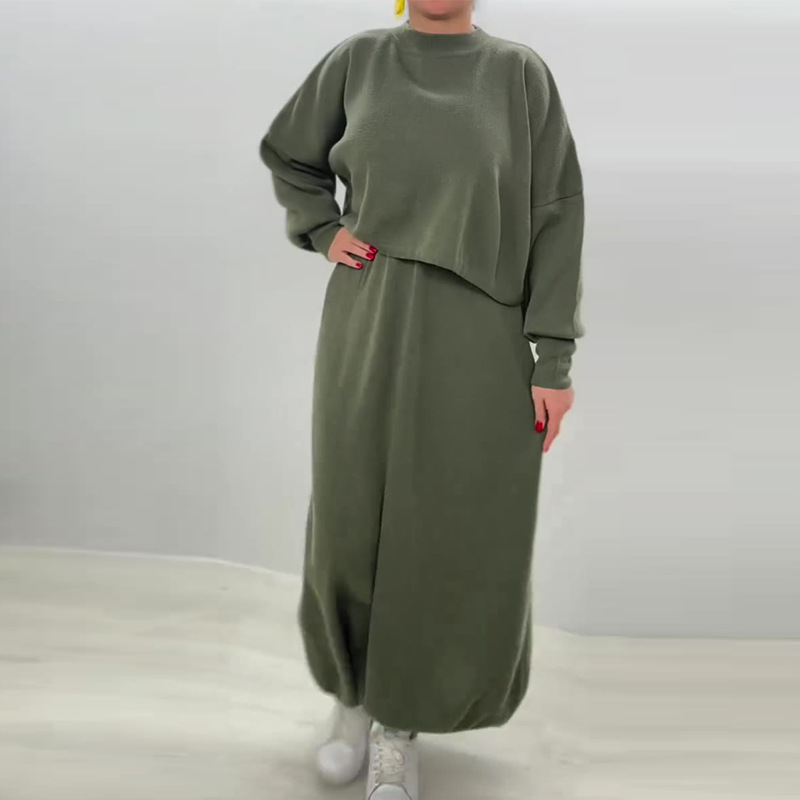 2025年秋新款欧美亚马逊跨境外贸女装宽松休闲简约针织纯色两件套