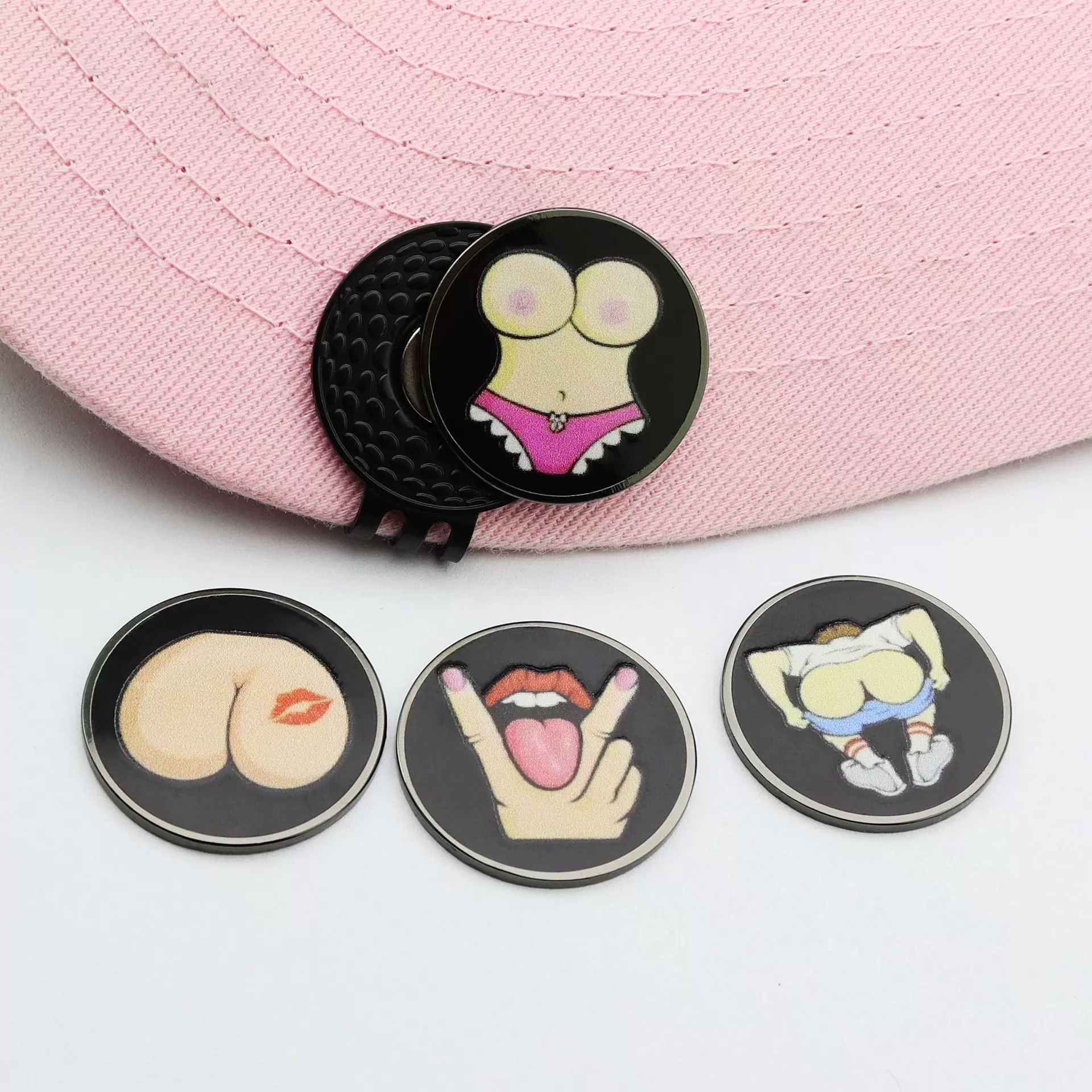 现货高尔夫配件25mm珐琅打印球标marker金属锰钢帽夹马克球标记