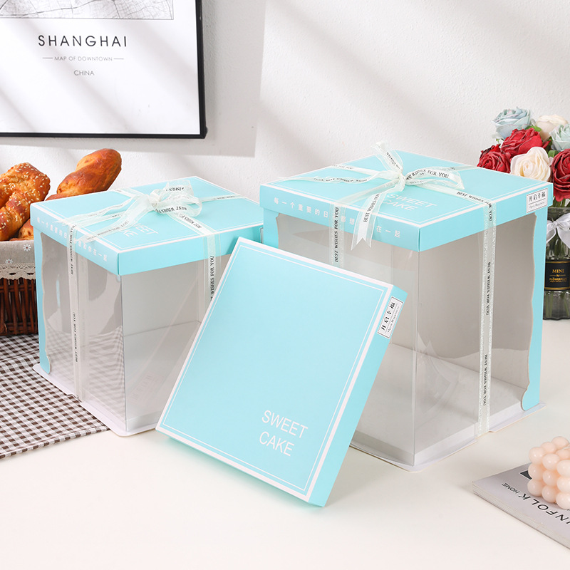 Caja de pastel transparente al por mayor de 6 pulgadas 8 pulgadas doble caja de pastel alta caja de pastel translúcida nueva caja de pastel caja de embalaje de horneado