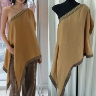 现货/26春夏新品/斜肩系带上衣女复古织带宽松小衫
