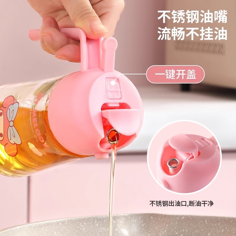 サンリオ スプレー一体型オイルボトル ハローキティ メロディー 家庭用調味料ボトル 漏れ防止 醤油 酢 キッチン ガラスボトル|undefined