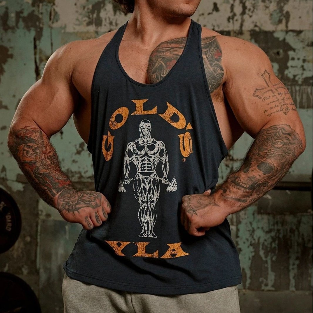 Youngla Co-Branded Gold's New Summer Men's Vest Jogger Sports Fitness Cotton Slim Vest