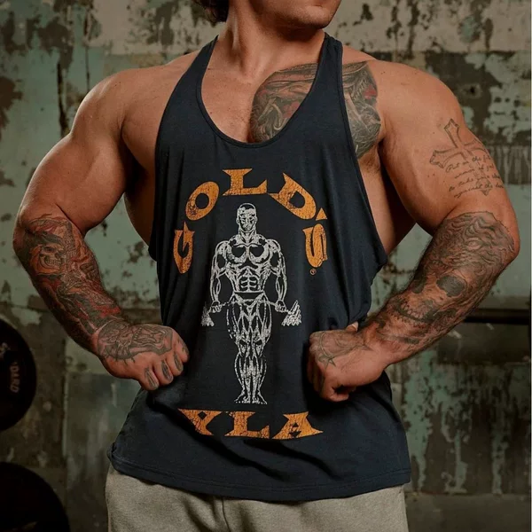 Youngla Co-Branded Gold's New Summer Men's Vest Jogger Sports Fitness Cotton Slim Vest