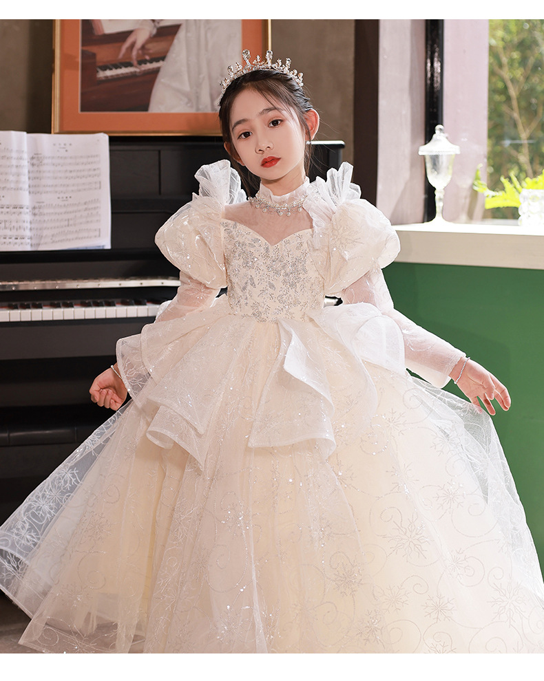 Mädchen Prinzessin Langarmkleid Für Hochzeit Und Feiern_voghion.com