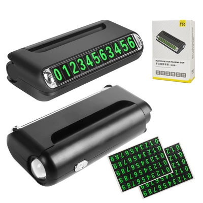 Car temporary parking sign, multifunctional four-in-one lighting emergency safety hammer, car number plate, vehicle window breaker (Nömrəli dayanma kartı) - silver-black-four-in-one-number-plate