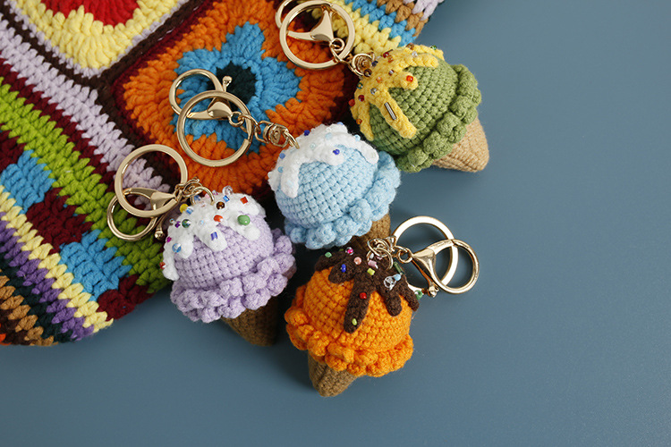 28g Weight 1 Piece Cute Ice Cream Yarn Knitting Women's Keychain