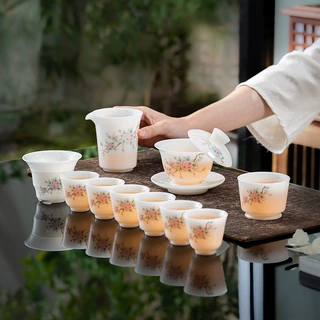 德化璞玉盖碗茶具套装非遗工艺玉瓷功夫泡茶杯客厅轻奢待客送礼盒