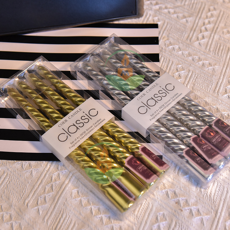 Color de estilo europeo galvanoplastia hilo largo varilla vela al por mayor sin humo boda cumpleaños cono varilla vela transfronteriza Amazon