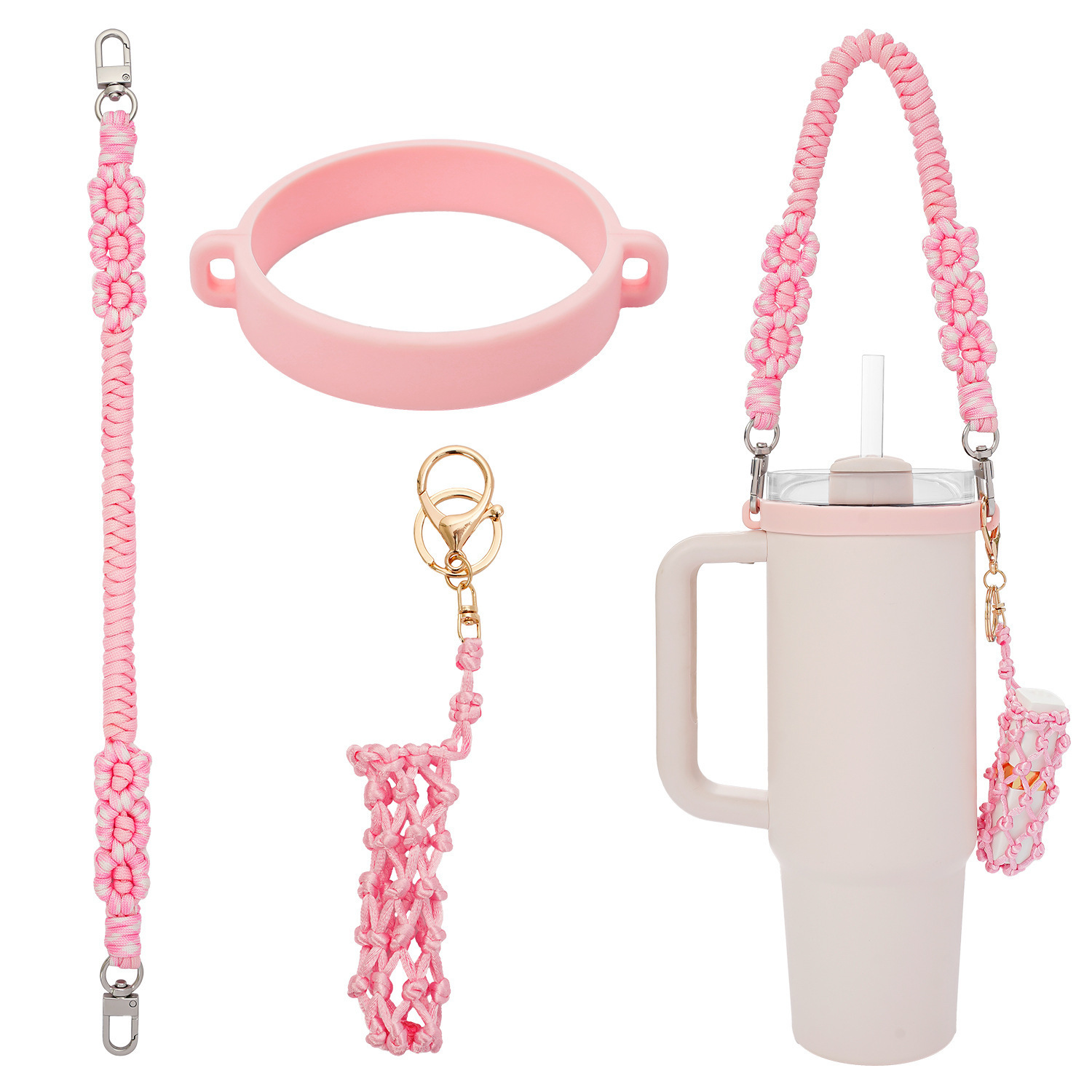 Amazon stanley pequeña margarita flor taza de agua cordón de grado alimenticio anillo de silicona cinturón de taza de agua portátil