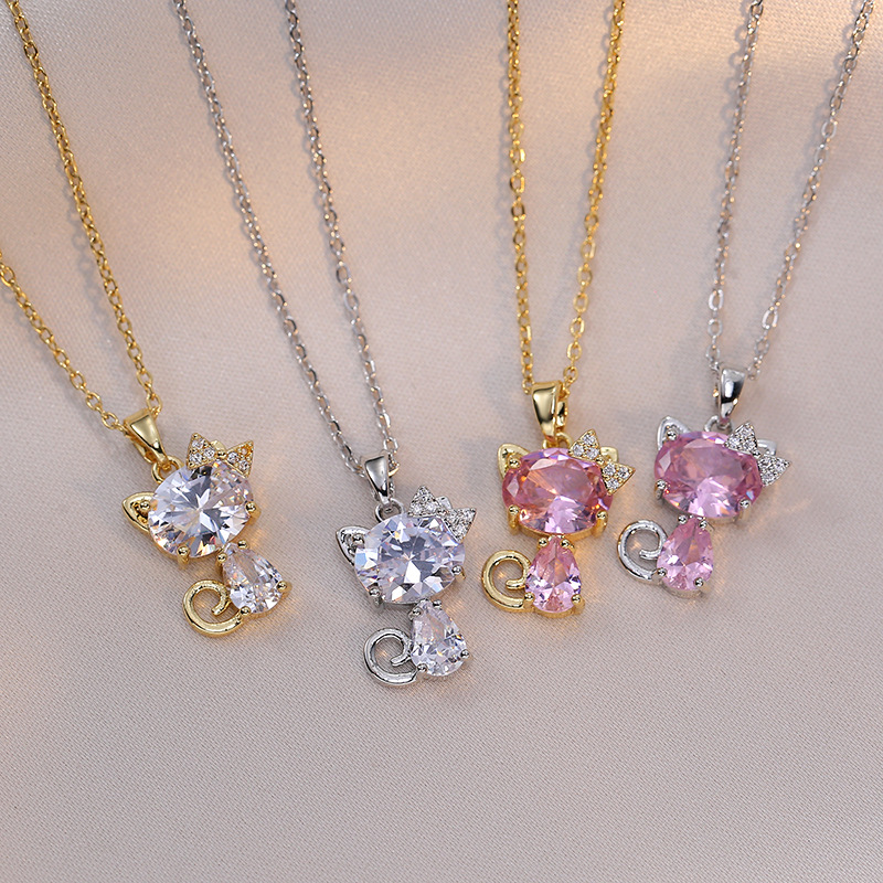 12g Weight Zircon Pendant Material Cute Animal Titanium Steel Inlay Zircon Pendants Pendant Necklace