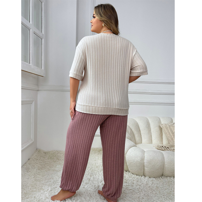 ChicShe European And American Style Round Neck Short Sleeve Long Pants Pajama Set For Women, Autumn New High-end Loose Heart_ecoleips.com