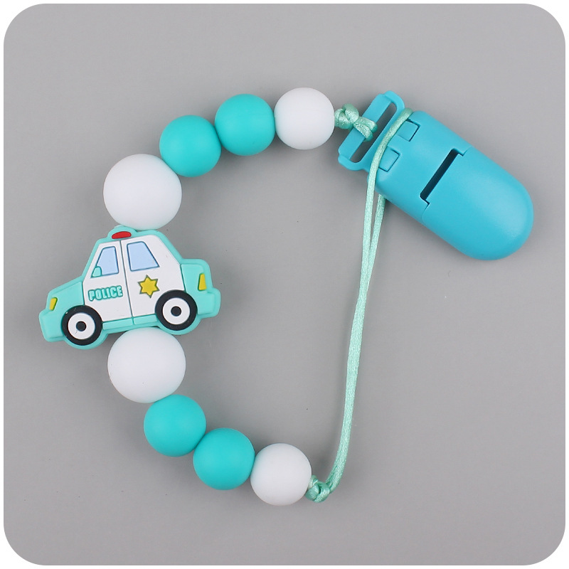 Nuevos suministros para bebés chupete cadena creativa DIY coche de policía silicona bebé mordedura molar anti-caída de la cadena