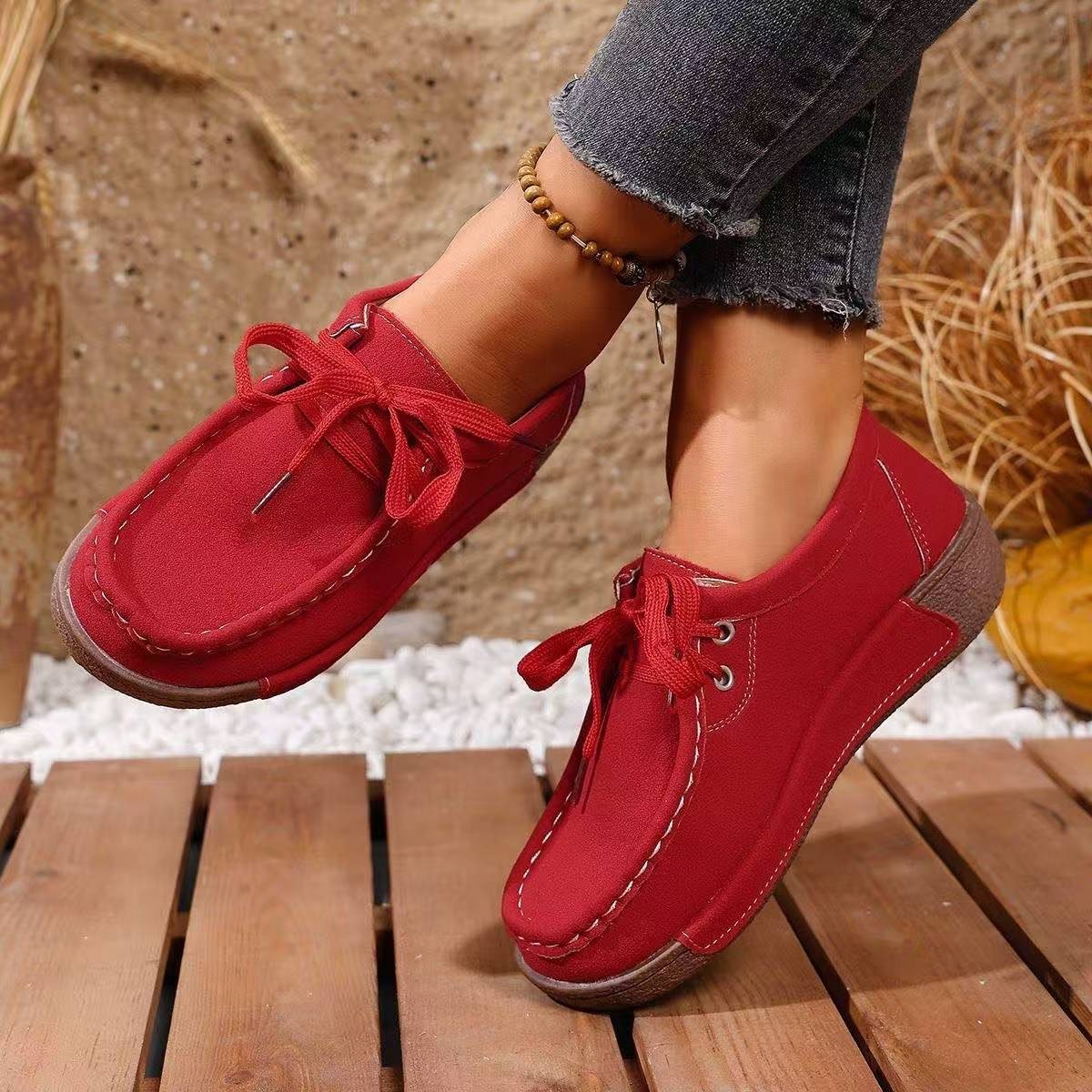 Comercio exterior Europa y América de tamaño grande moda zapatos casuales de suela gruesa para mujeres nuevos zapatos de camisa redondeada correa de zapatos perezosos transfronterizos image 3
