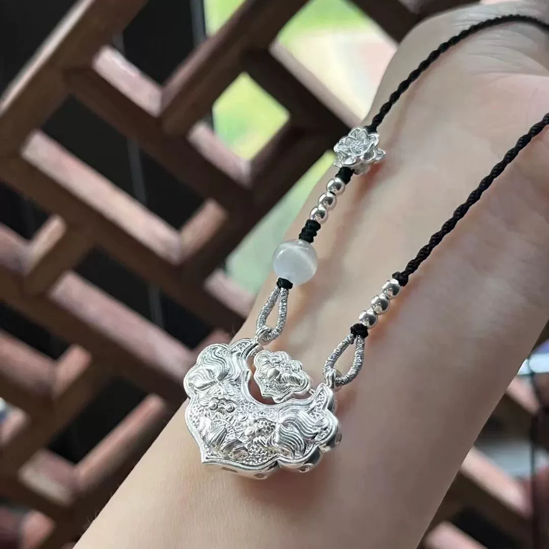 Серебряный браслет с подвеской, защитный амулет, плетёное ожерелье, серебряный замок, серебро 925 пробы, замок долголетия