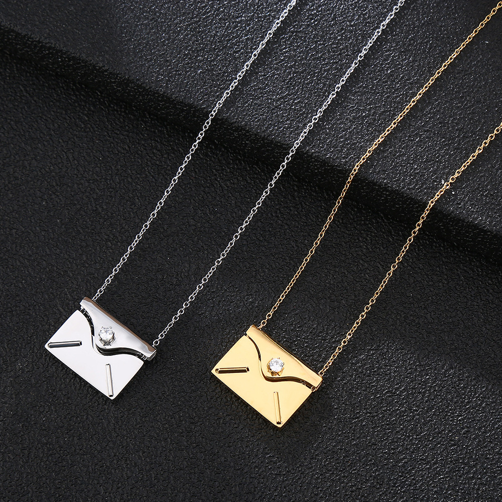 Fashion envelope Stainless Steel Necklace Plating Rhinestones Stainless Steel Necklaces