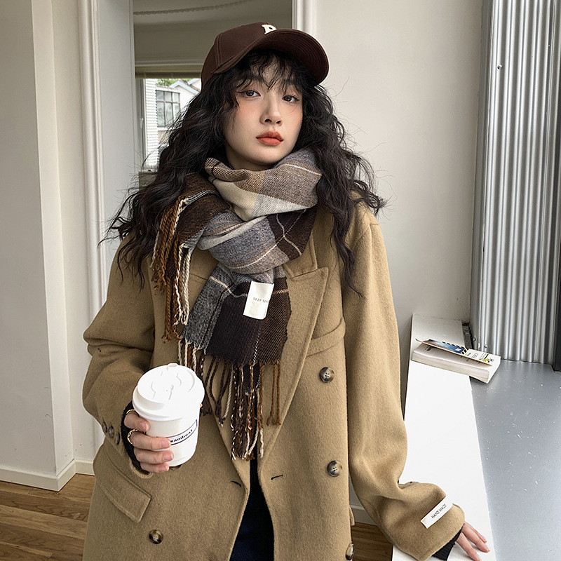 新款日韩系冬季不规则大格子围巾仿羊绒保暖围脖学生男女同款情侣|ms