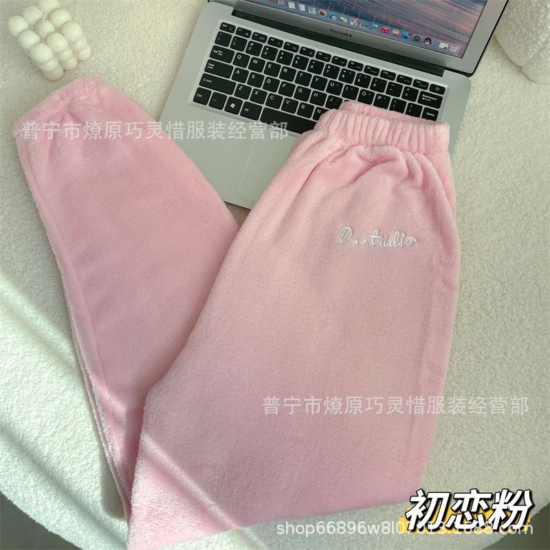 Pantalones de pijama de franela de coral de dibujos animados, pantalones de pijama de hombre, pantalones de invierno de otoño de mujer, pantalones caseros