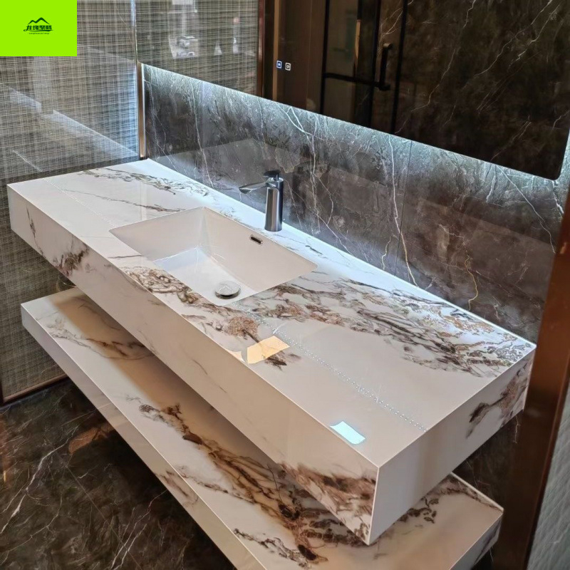 Luxury Hotel Style Bathroom Cabinet Combination Slate Moisture-Proof Ceramic Seamless Wash Basin B&B Bathroom Hotel Style Design