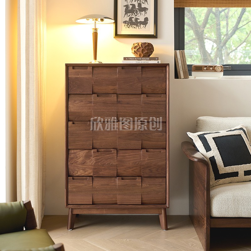北欧置物柜全轻奢大户型实木斗柜五斗柜客黑胡桃木家用北美餐厅子