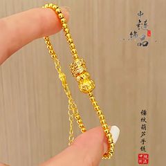 生放送と同じスタイルの古代サンドゴールド槌目ひょうたんゴールドビーズブレスレット女性用新しい中国風の国民的トレンドスタイルダブルダイヤモンドサークルひょうたんブレスレット