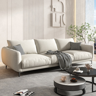 Minimalist Light Luxury Wabi-Sabi Style Sofa for Small Living Rooms, Straight-Row Modern Three- or Four-Seater Trendy Fabric Sofa for Guesthouses