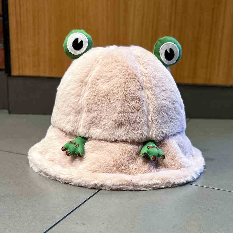 Bonito sombrero rana mujer otoño invierno coreano grueso sombrero pescador de peluche japonés dibujos animados estudiantes calientes versátiles sombrero bañera