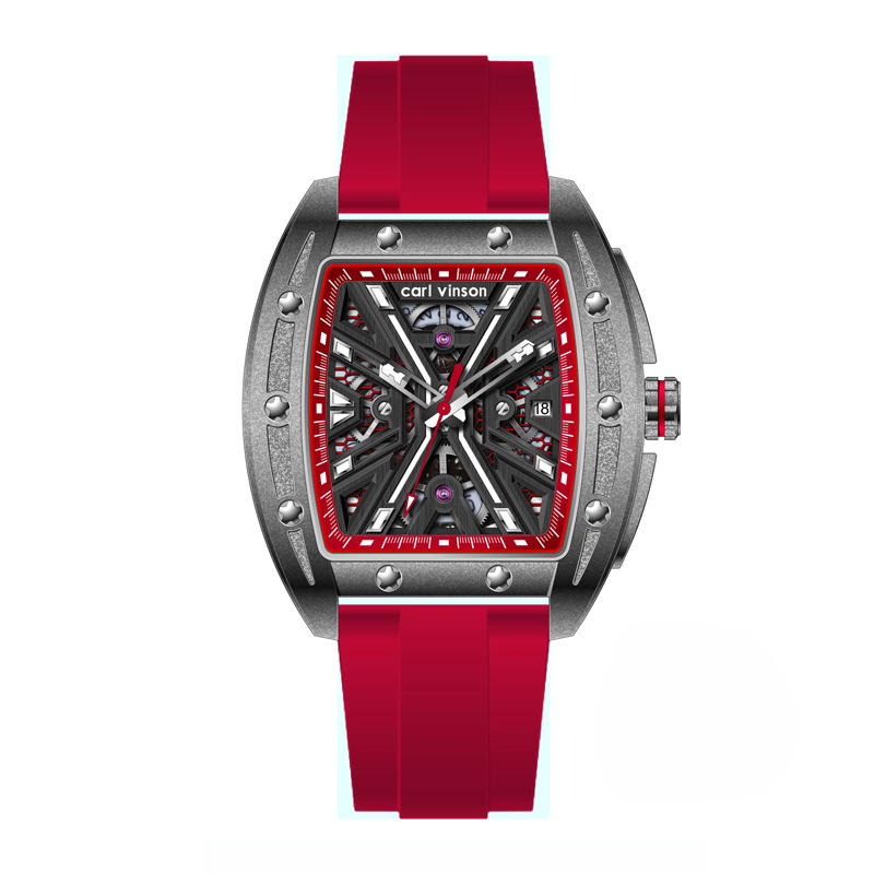 Carl Vinson Brand Watch Men's New Barrel Shaped Hollow Out Waterproof Glow Shake Sound Explosive Mechanical Watch_voghion.com