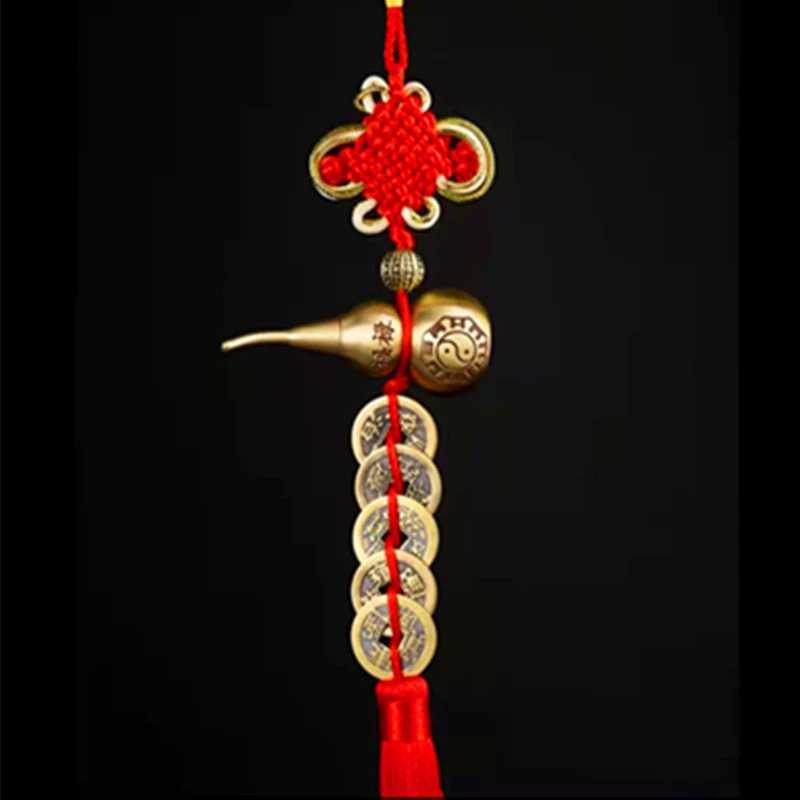 Прямая поставка с фабрики Чистая медь надписи сплетни Ruyi удача безопасная медь Тыква китайский узел пять императорских денег кулон автомобиля