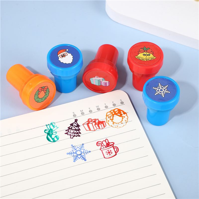 Christmas Seal Children's Small Seal Toy Round Plastic Cartoon Pattern Seal Atomic Seal Oil Seal Cover Seal