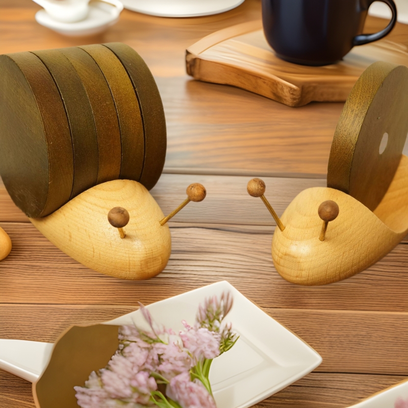Caracol de dibujos animados madera maciza posavasos creativo regalo hogar té posavasos de café montaña antideslizante de calor