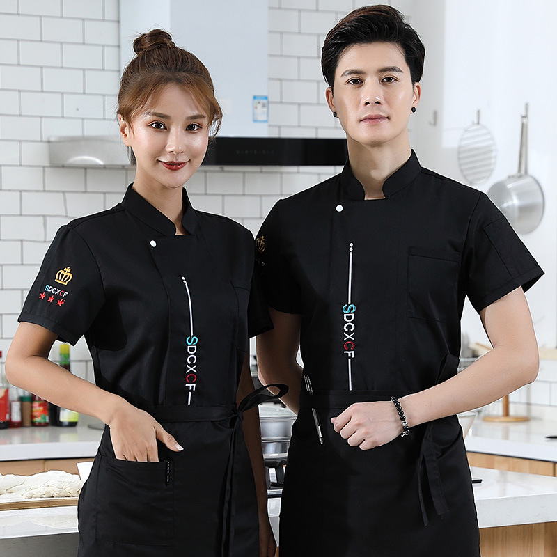 Chef Work Clothes Men's Short-sleeved Summer Breathable Thin Hotel Catering Barbecue Restaurant Restaurant Ice Silk Cotton Chef Clothes