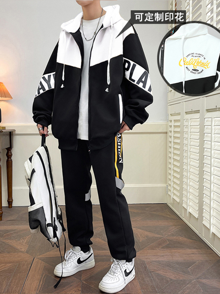 Primavera y otoño estilo americano inns set hombre puede agregar logotipo de patrón chaqueta guapo juvenil de moda ocio juego de dos piezas