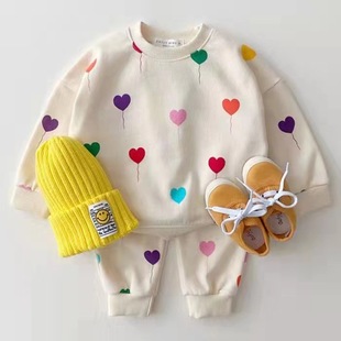 Korean-style Baby and Toddler's Spring and Autumn ins Love Printed Stylist Boys' and Girls' Sweatshirt Baby's Comfortable Two-piece Suit
