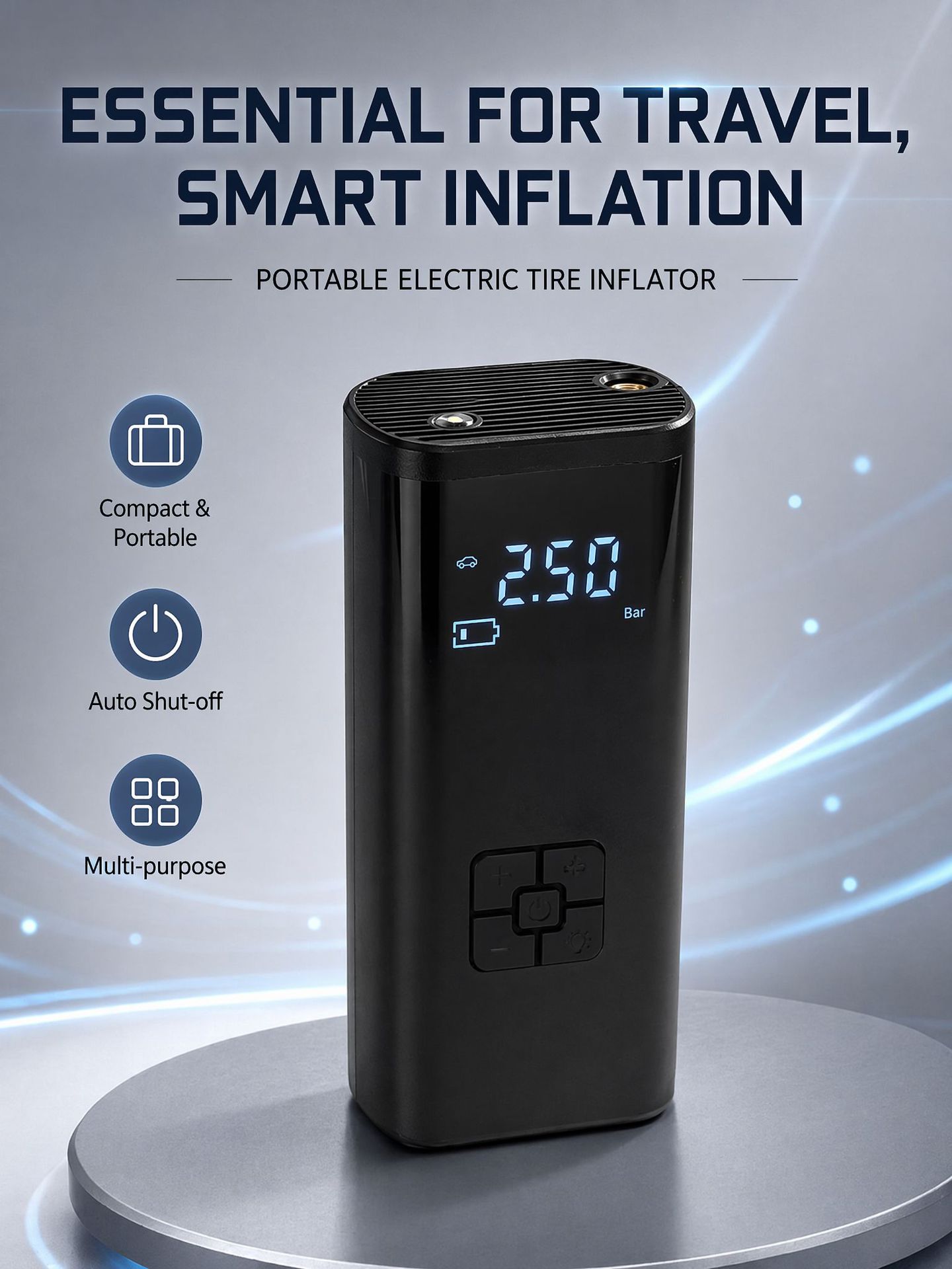 Car-Mounted Portable Electric Air Pump with Digital Display, Smart Car Tire Inflator, Electric Air Pump