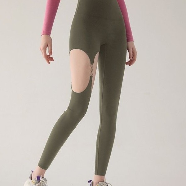 Sexy Metal Buckle Hollow Yoga Pants Tight Elastic Fitness Pants Training Pants Pilates Women's Pants for Running