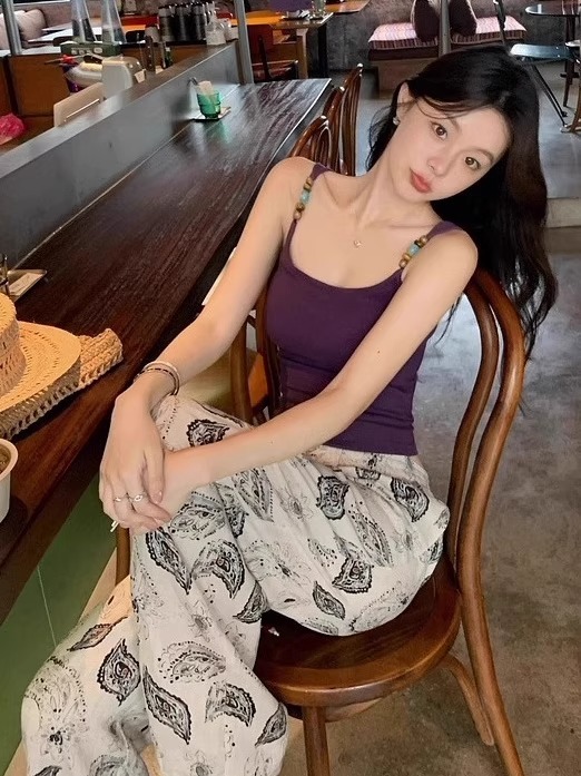 老钱风复古亚麻天丝休闲裤女夏季薄款高腰显瘦民族风腰果花阔腿裤|undefined