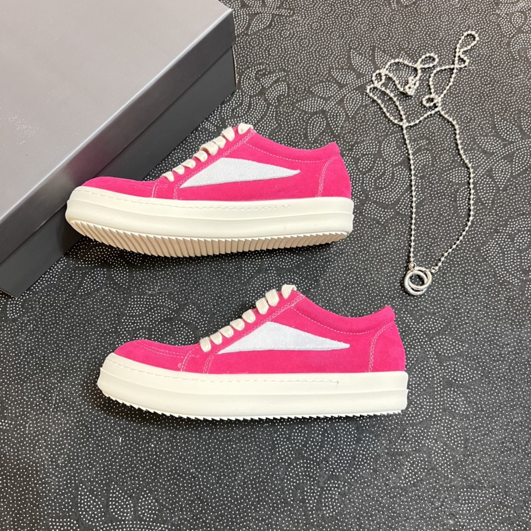 2024 Novo RO couro genuíno cano baixo com sola grossa, cadarço preto e branco, sapatos casuais escuros de rua para ambos_voghion.com